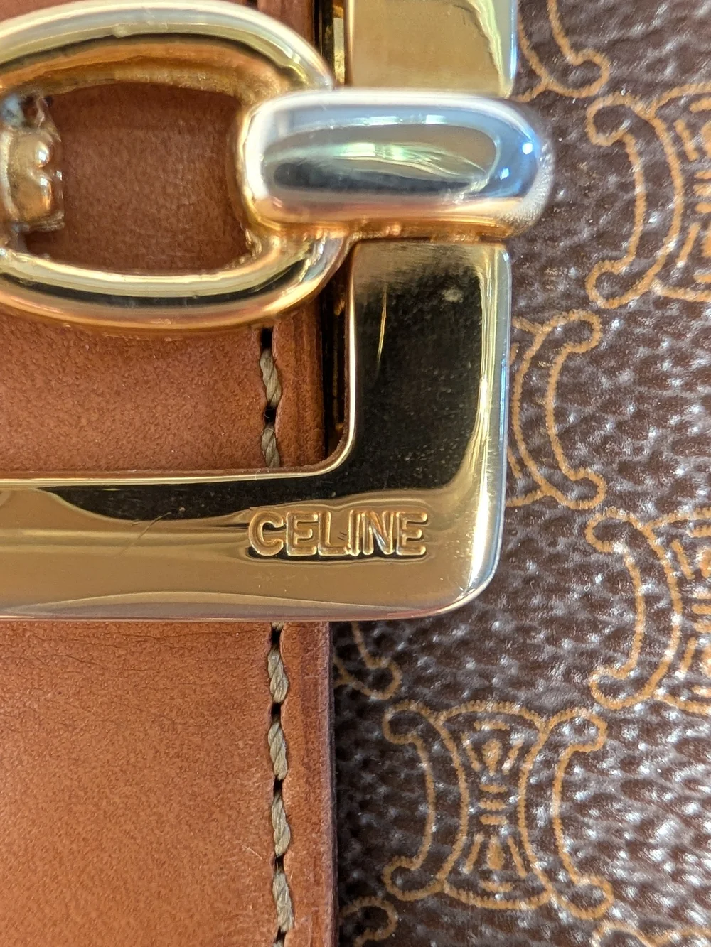 Authentic Vintage CELINE Macadam Crossbody/ Shoulder Bag Statement Gold Hardware